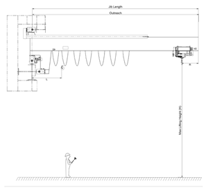 מנוף זרוע נייד חשמלי לתלייה על קיר לבנייה, במצב חדש, עם רכיבים מרכזיים: מנוע ומסבים - Product Image 2