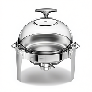 Calentador de comida redondo de acero inoxidable Db 6L con tapa enrollable de vidrio para fiestas y decoraciones de mesa - Product Image 1