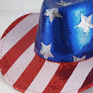 Bandiera del Cowboy della festa nazionale dell'indipendenza 2025 americana per <span class=keywords><strong>Amazon</strong></span> rosso bianco con paillettes a righe con perline a cinque punte con stelle cappello da Cowboy - Product Image 2