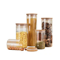 Bocaux en verre borosilicate soufflé à la bouche pour épices et aliments, avec couvercle en bambou, transparents, pour la conservation et le voyage