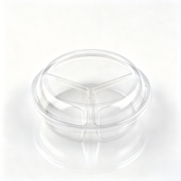 Boîte à fruits en plastique PET transparente personnalisée, plateau rond à 3 compartiments avec couvercle en dôme, emballage transparent de qualité alimentaire jetable, vente en gros