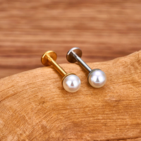 Perhiasan Tindik Tubuh Spiral Helix Labret Titanium G23 16g Ulir Dalam Bentuk Mangkuk Bertahtakan Mutiara untuk Hidung