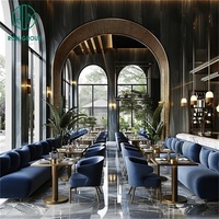 Fauteuil en velours personnalisé Ron Group pour hôtel et restaurant, banquette carrée en bois massif, mobilier de table et banquette