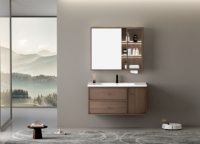 Meuble-lavabo mural de style rétro en bois massif multicouche avec miroir LED intelligent et vasque en céramique pour maison moderne