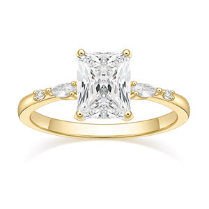 Cincin Wanita Somen 3CT Tembaga dengan Batu Zirkonia Kubik Potongan Radiant, Cincin Kawin CZ, Cincin Janji Ulang Tahun, Ukuran 3-12 - Product Image 1