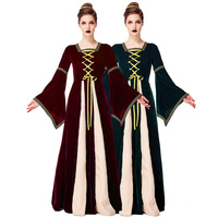 Robe de soirée médiévale européenne vintage en velours, manches cloche, à lacets, style cour royale, pour Halloween, cosplay et performance scénique