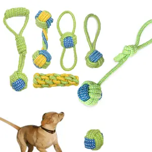 Wholesale Custom 7 Pack Bite Resistant Dog Chew Rope Knot Toy Teeth Cleaning Training Rope Interactive Pet Ball Chew Toy