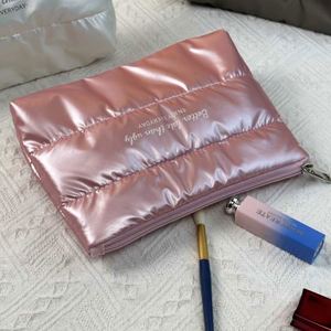 Fashion Logo Zipper Handled Letter Large Capacity Light Weight Quilted Nylon Elegant Lady Makeup Bag Puffy Clutch - Product Image 2