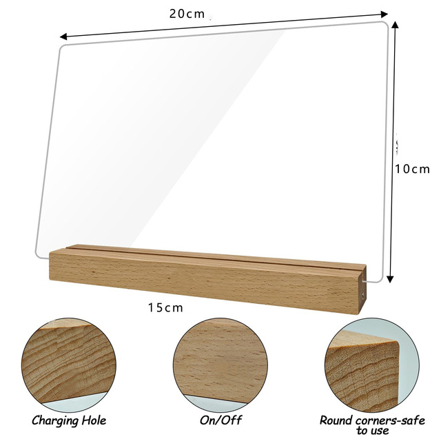 Cross-Border Gift Customization Eco-Friendly DIY Acrylic Drawing Board 3D Wooden Bottom Luminous Memo Table Card Blank Surface