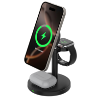 Support de charge sans fil magnétique 3-en-1 15W avec col de cygne flexible pour téléphone, montre et écouteurs – Chargeur de bureau Type-C réglable