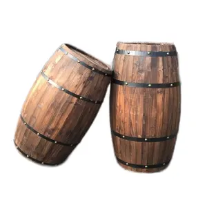 Antike Bier Wein Barrel Blume Rack Charried Fir Holz Dekoration Wein Barrel Hochzeit Bar Ornament Eigentum Barrel