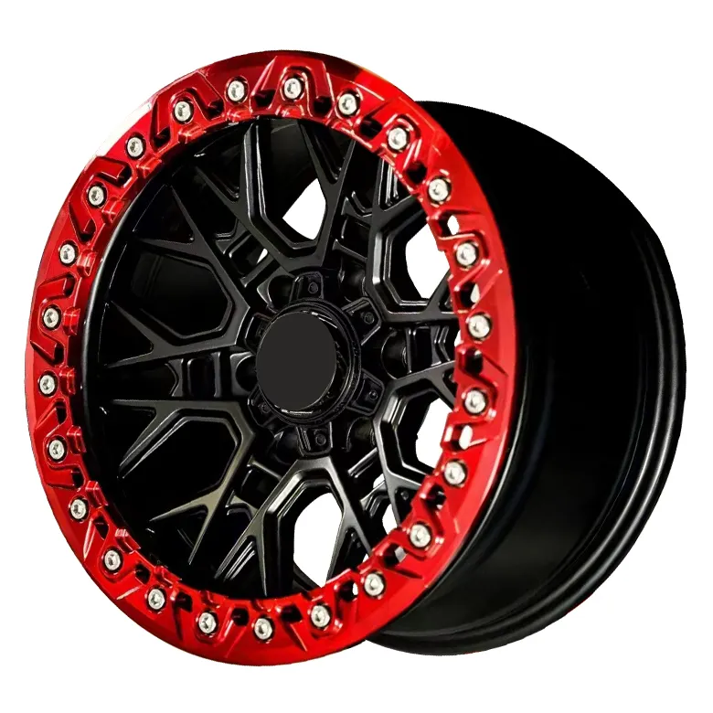 17 18 20 22 24 inci Matte hitam merah Beadlock aluminium 6061-T6 kustom ditempa paduan Beadlock asli roda Rims roda palsu