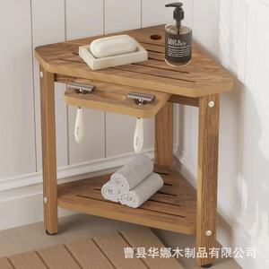 Étagère d'angle en bois Huana Wood Products, double niveau, pour salle de bain, avec fentes de drainage, en bois massif - Product Image 4
