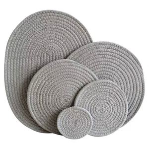 Sous-plat circulaire en corde de coton tressée, style nordique, anti-brûlure et isolant thermique, pour la maison et les mariages, compatible avec les pots, tasses et assiettes, et les récipients à sable - Product Image 3