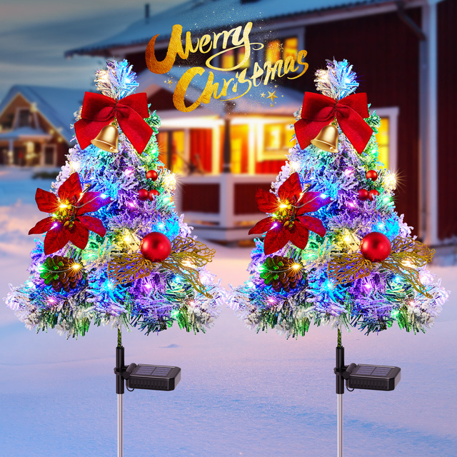 Multicolored Solar LED Christmas Tree Lights Waterproof Outdoor Christmas Decorations for Driveway Garden Holiday Pathway