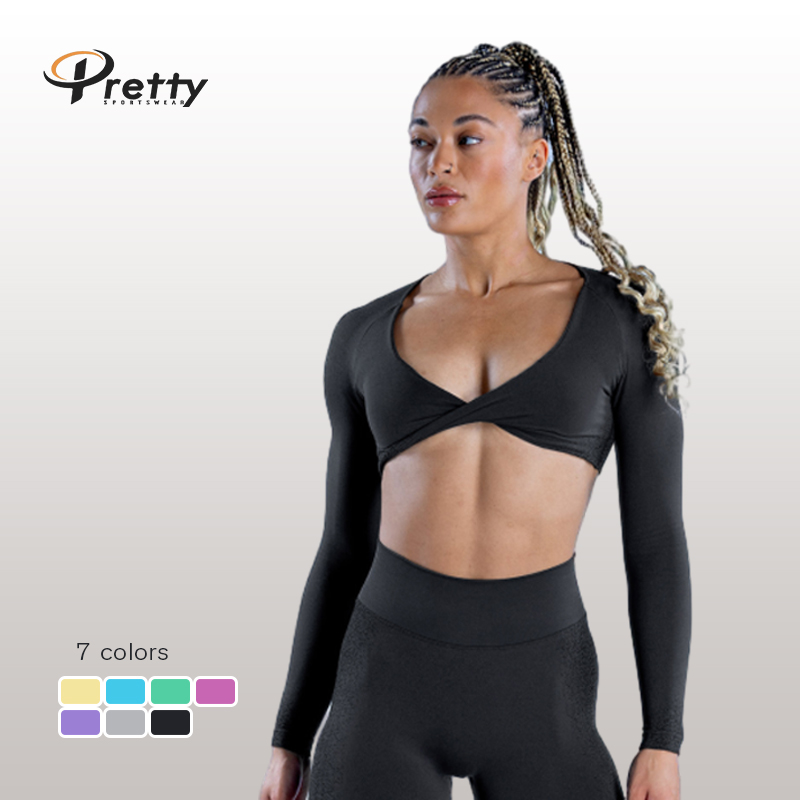 2025 New Arrival Women's Cross Front Gym Tops Long Sleeve Fitness Elastic Yoga Quick Dry Sports Workout Tops Hot Sale