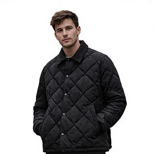 Veste matelassée noire pour homme, manteau d'hiver rembourré de qualité supérieure, couture en losange, bouton-pression isolé, vêtements d'extérieur décontractés, streetwear tendance - Product Image 1