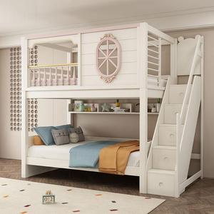 <span class=keywords><strong>Lit</strong></span> superposé confortable en bois massif rose moderne JS pour chambre d'enfant, adapté aux jumeaux ou à plusieurs enfants, utilisation à domicile et en hôtel - Product Image 1