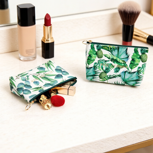 Pochette de maquillage portable à imprimé tropical, vente en gros, en cuir PU imperméable, motif feuille - Product Image 2
