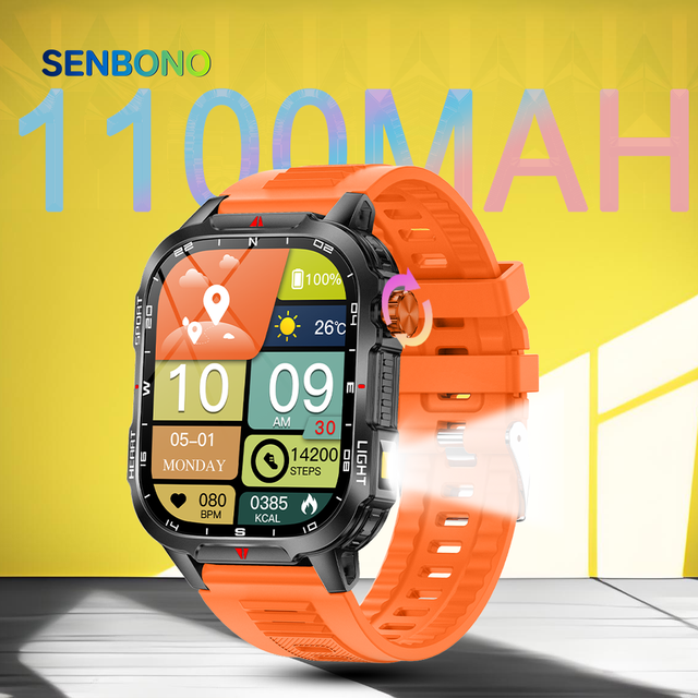SENBONO V35 Big Smart Watch Men 2.01-inch 1100mAh Long Standby Compass Health Monitoring  BT Calling Sports Smart Outdoor Watch