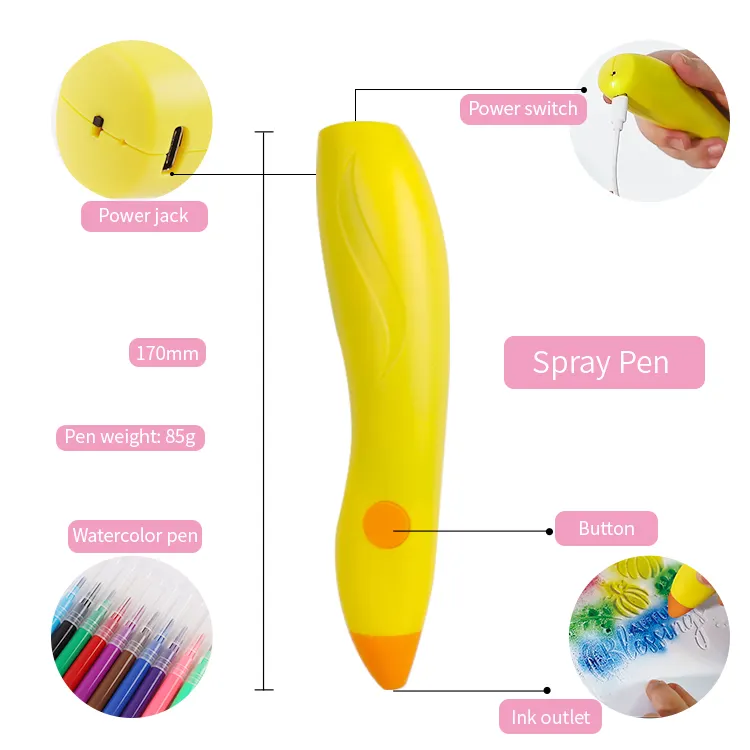 Hot Selling Airbrush Sprayer Electric Pens Washable Color Paint Graffiti Pen DIY Educational Toys Pen Art Kit for Kids Drawing