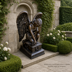 Statua in Bronzo dell'Angelo del Dolore in Posizione Inginocchiata con Tono Ottone <span class=keywords><strong>e</strong></span> Piedistallo Decorativo per Cimiteri, Cortili <span class=keywords><strong>e</strong></span> Spazi Religiosi - Product Image 6