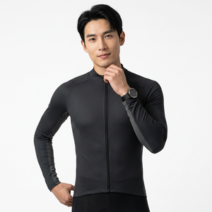 Men's <b>Long</b> <b>Sleeve</b> Cycling Jersey <b>Black</b> Full Zip Front <b>Mesh</b> Back Breathable Performance Fit - Product Image 1