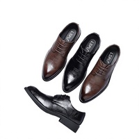 2026 Scarpe da Uomo Traspiranti Nere, Stile Coreano e Britannico, Alla Moda, Casual ed Eleganti, con Lacci, Tomaia in PU, Punta Affusolata e Rialzo Interno