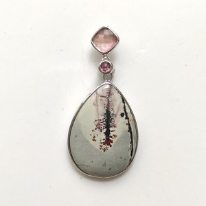 925 <b>Silver</b> Nature Paintbrush\Champagne MOP\Tourmaline Pear Pendant - Product Image 1