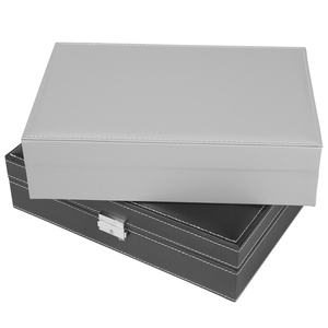 <span class=keywords><strong>Caja</strong></span> de Almacenamiento de Joyas Rectangular Multifuncional de Cuero PU Gris Negro, a Prueba de Polvo, <span class=keywords><strong>para</strong></span> <span class=keywords><strong>Relojes</strong></span>, Collares y Anillos, con Forro de Gamuza y Espejo - Product Image 3