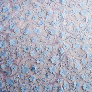 Tessuto di Tulle pesante del tessuto di Tulle del ricamo nuziale delle paillettes del fiore su ordinazione per gli abiti da sposa della donna