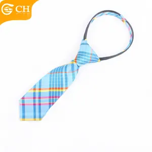 Custom Lovely Zip Checked Necktie School Unisex Elastic Polyester Ties Design Blue Skinny Strip Zipper Tie