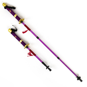 Bâton de randonnée pliable en alliage d'aluminium violet, réglable en 3 sections, avec poignée en EVA et embout en caoutchouc pour la randonnée - Product Image 1