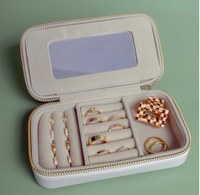 Boîte de rangement à bijoux de voyage de haute qualité, mini étui à bijoux de voyage en cuir PU, boîtes à bijoux en gros avec miroir