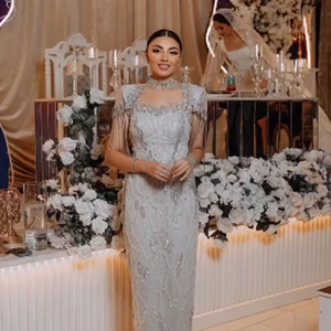 Vestido <span class=keywords><strong>de</strong></span> <span class=keywords><strong>fiesta</strong></span> Aso Ebi con mangas <span class=keywords><strong>de</strong></span> capa y borlas <span class=keywords><strong>de</strong></span> cuentas para mujer, <span class=keywords><strong>vestidos</strong></span> <span class=keywords><strong>de</strong></span> noche para bodas, Robe <span class=keywords><strong>De</strong></span> Soiree - Product Image 3