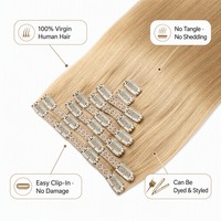 Extensions de cheveux naturels Remy à clipser pour femmes, volume capillaire accru, trame machine sans couture avec clips à pression