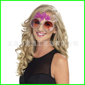 Lunettes de mariée rondes avec verres roses et décorations en strass, accessoire pour fête d'anniversaire LPS0044 - Product Image 3