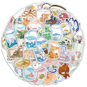 50pcs Transparent PVC Vinyl Promotional Stickers Brightly Colored for Water Bottles Laptops Cartoon Style Parties and Events