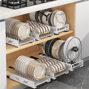 Stainless Steel <b>Dish</b> Storage Rack Kitchen Cabinet <b>Standing</b> Type Non-Folding Double Tier Waterproof Modern Drawer-Type Pull Box - Product Image 1