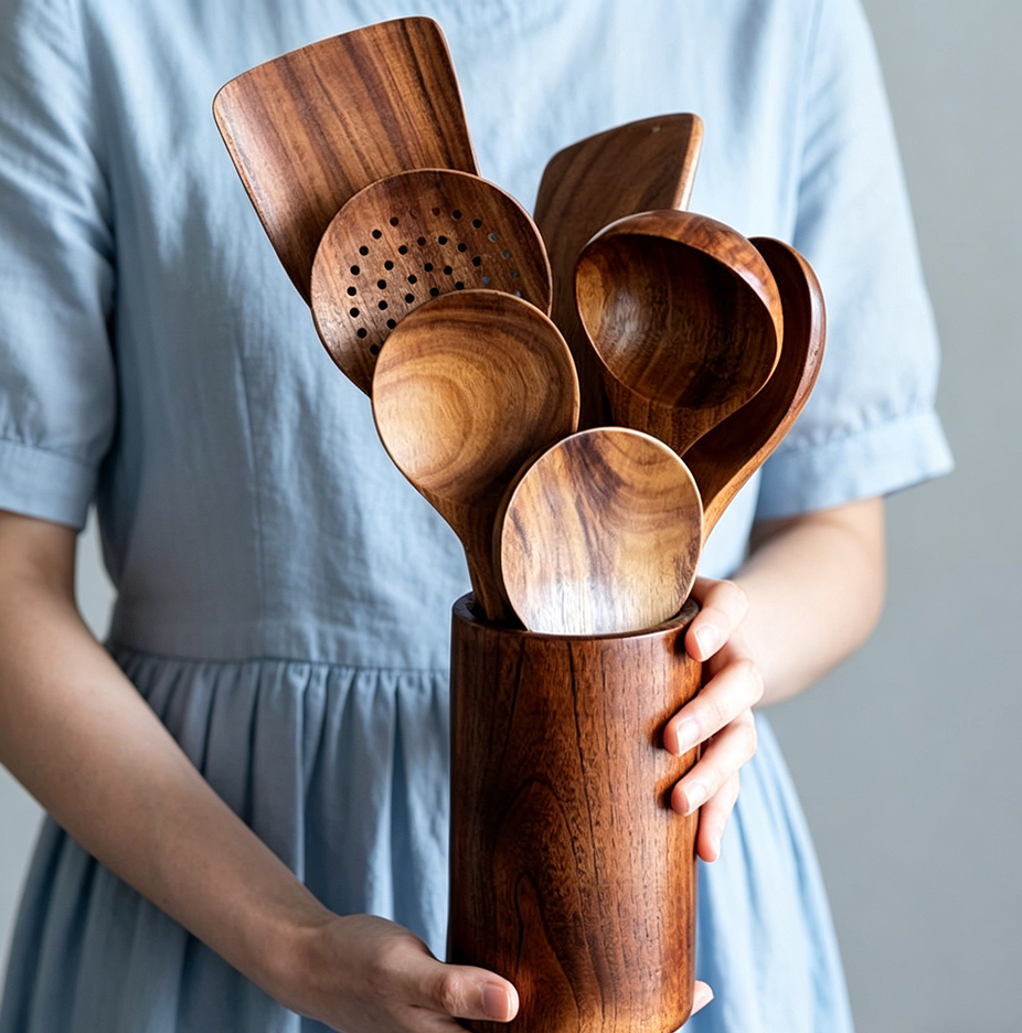 Wooden Utensils Set for Cooking Acacia Teak Spatula 9-piece Kitchenware Set Non-stick Wooden Cooking Set Spoon Stick · image 4