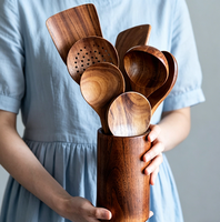 Ensemble d'ustensiles de cuisine en bois d'acacia et de teck, 9 pièces, antiadhésif, spatule, cuillère, bâtonnet