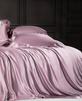 Literie en soie lilas pour hôtel de luxe Ensemble de 4 pièces 100% soie Durable et résistant à l'usure, prenant en charge les services de personnalisation du logo