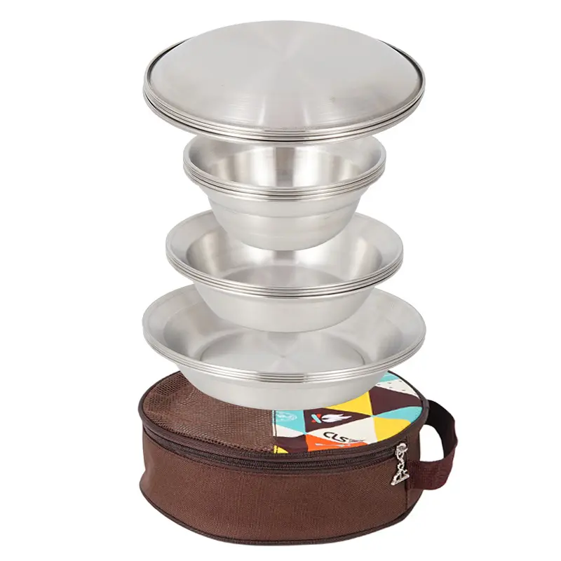 TX Outdoor Camping Stainless Steel Bowl Holiday Portable Camping Tableware Bowl And Plate Set