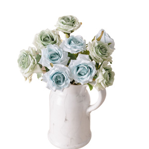 Rose artificielle Mida à branche unique, bleu clair, en tissu tissé, pour décoration de mariage - Product Image 5