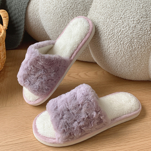 Meilleure vente hiver Rose velours bout <span class=keywords><strong>ouvert</strong></span> pantoufles antidérapant polaire doublé semelle épaisse chaud en peluche maison chaussures - Product Image 5
