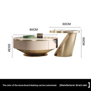 קל יוקרתי מודרני יוקרתי נירוסטה שילוב שולחן קפה ארון טלוויזיה סלון פינות מעוגלות גודל חדש - Product Image 2