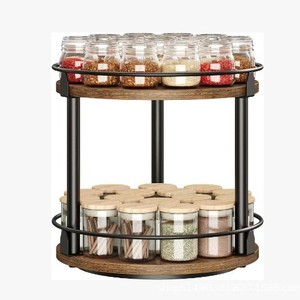 Wooden rotating kitchen <b>spice</b> rack, double-layer oil, salt, soy sauce, vinegar storage rack, coffee and milk tea <b>jar</b> storage - Product Image 2