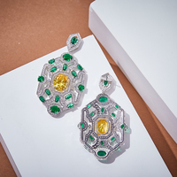 Laiton en forme de diamant vert Zirconium boucles d'oreilles de luxe femmes bijoux argent aiguille Anti allergie anniversaire cadeau