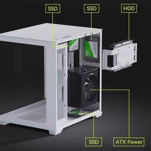 Mid-Tower PC-Spiele tasche Aluminium-Aquarium-Stil mit 240-mm-RAD-Unterstützung und Computer gehäuse aus gehärtetem Glas für PC - Product Image 4