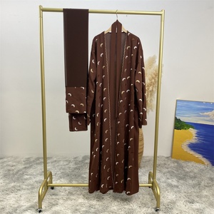 2002 #   Nouvel ensemble Abaya 2 pièces en crêpe Ramadan avec bordure dorée, jolie broderie lune, poches, cardigan pour femme avec hijab, 4 couleurs - Product Image 5